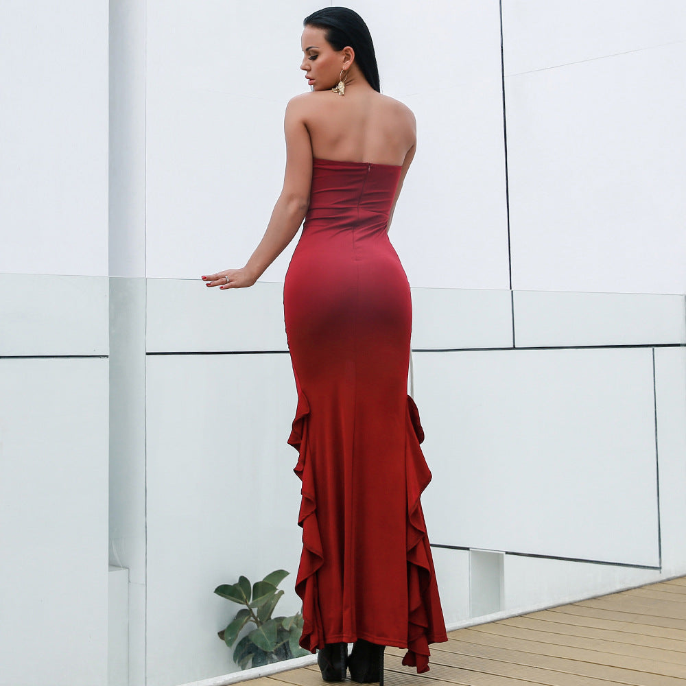 Sweetheart Neck Slit Evening Dress