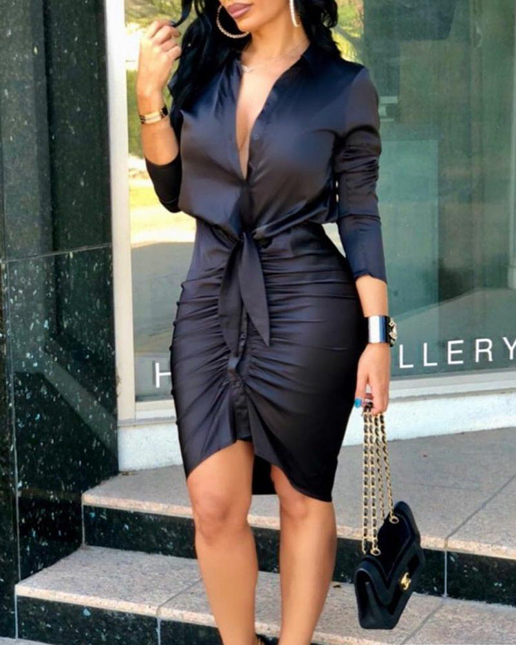 Solid Long Sleeve Midi Dress Shirt