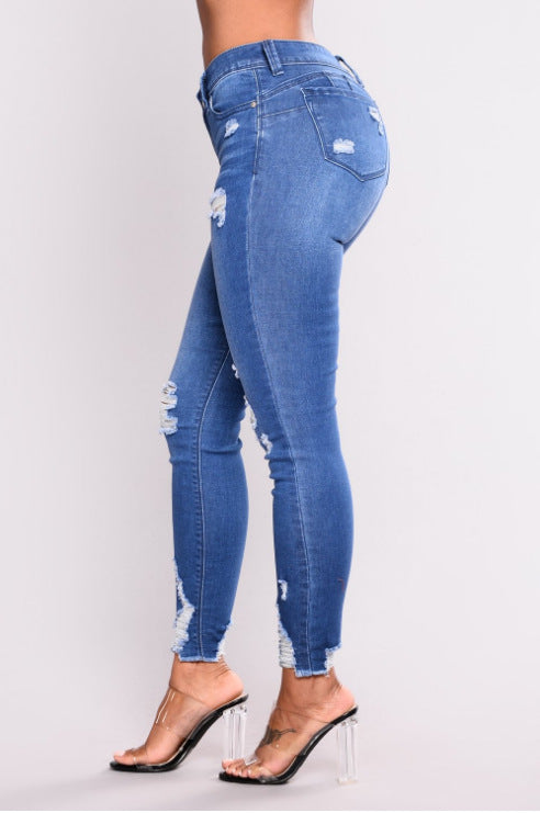 Stretchy Ripped High-Waisted Jeans