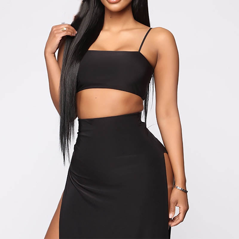 Thigh-High Double Slit Skirt w/ Crop Top