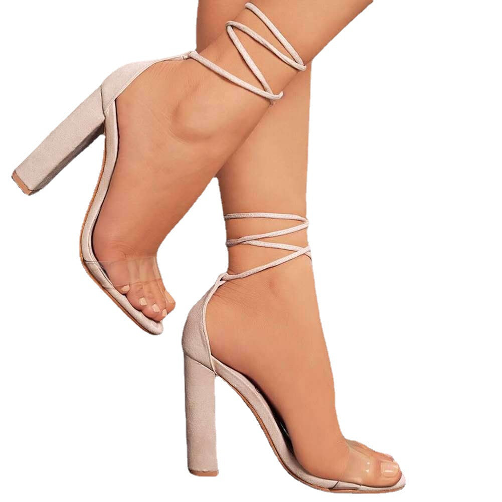 Lace-Up Thick High Heel Sandals