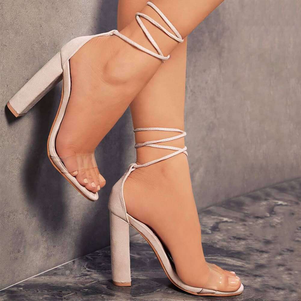 Lace-Up Thick High Heel Sandals