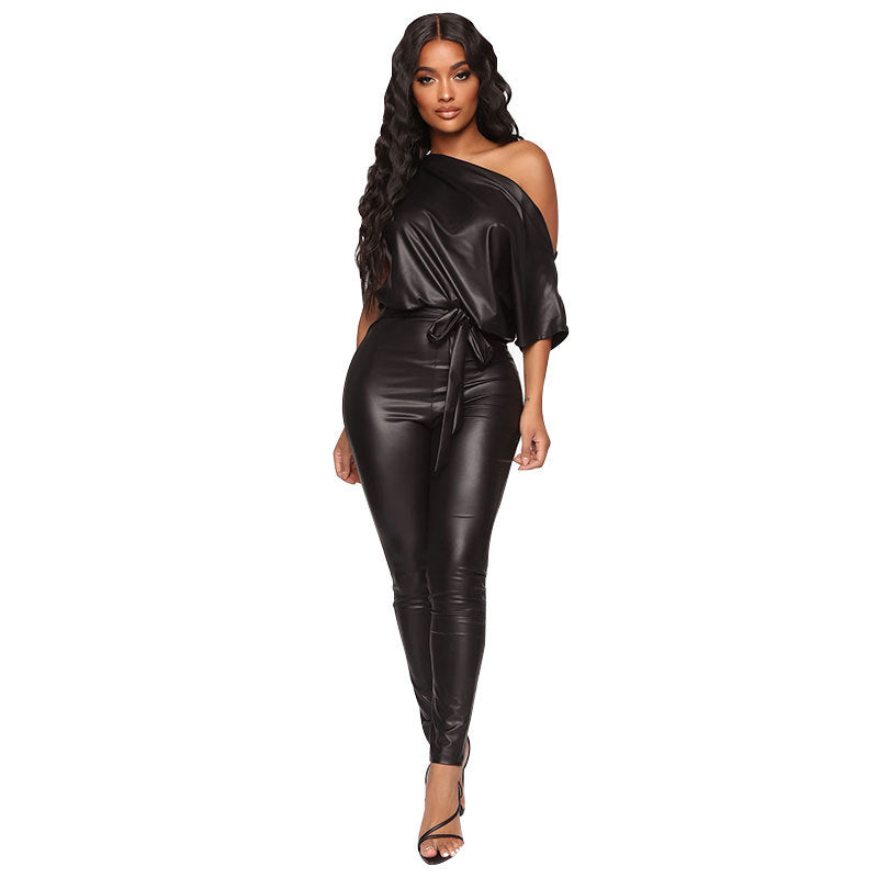 strapless leather jumpsuit