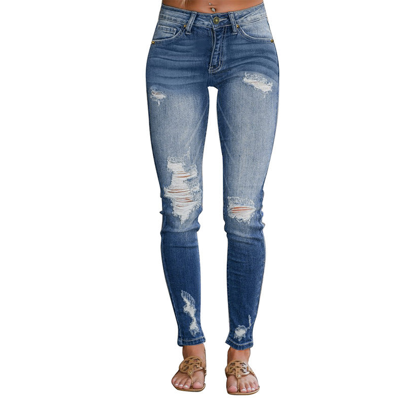 New Gradient Ripped High-Waist  Cropped Jeans