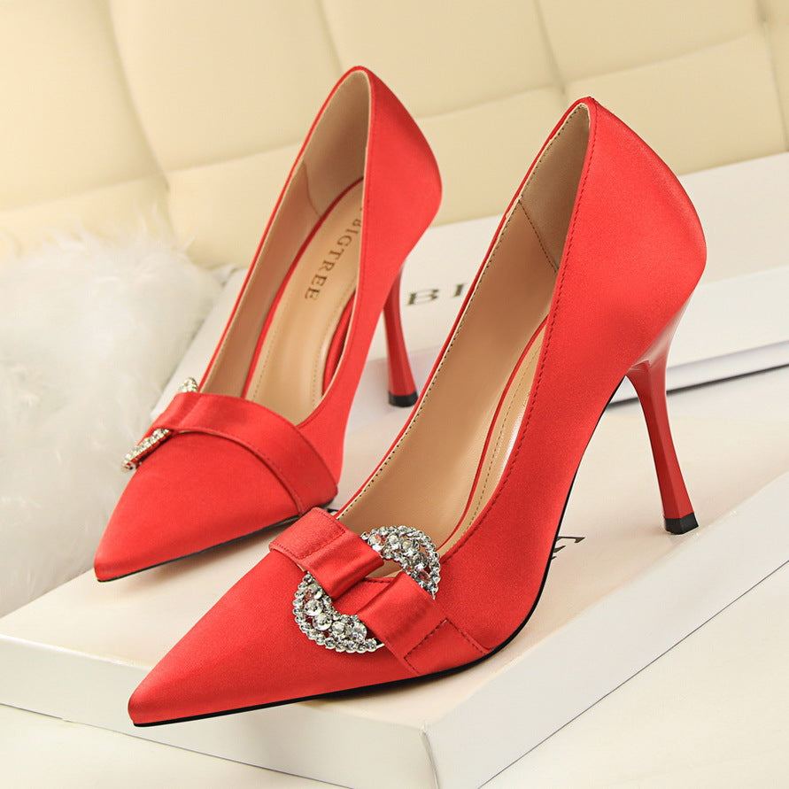 Pointed Silk High Heels