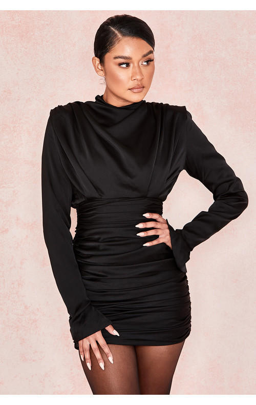 Long-Sleeve Ruched Mini Dress