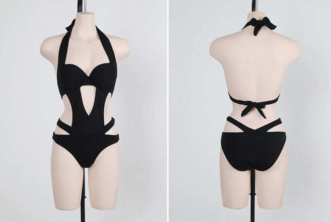 Black Halter Cut Out One Piece Swimsuit