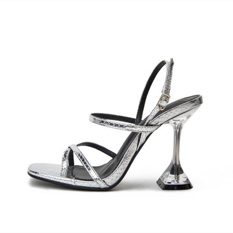 Silver Hourglass Slingback Heel