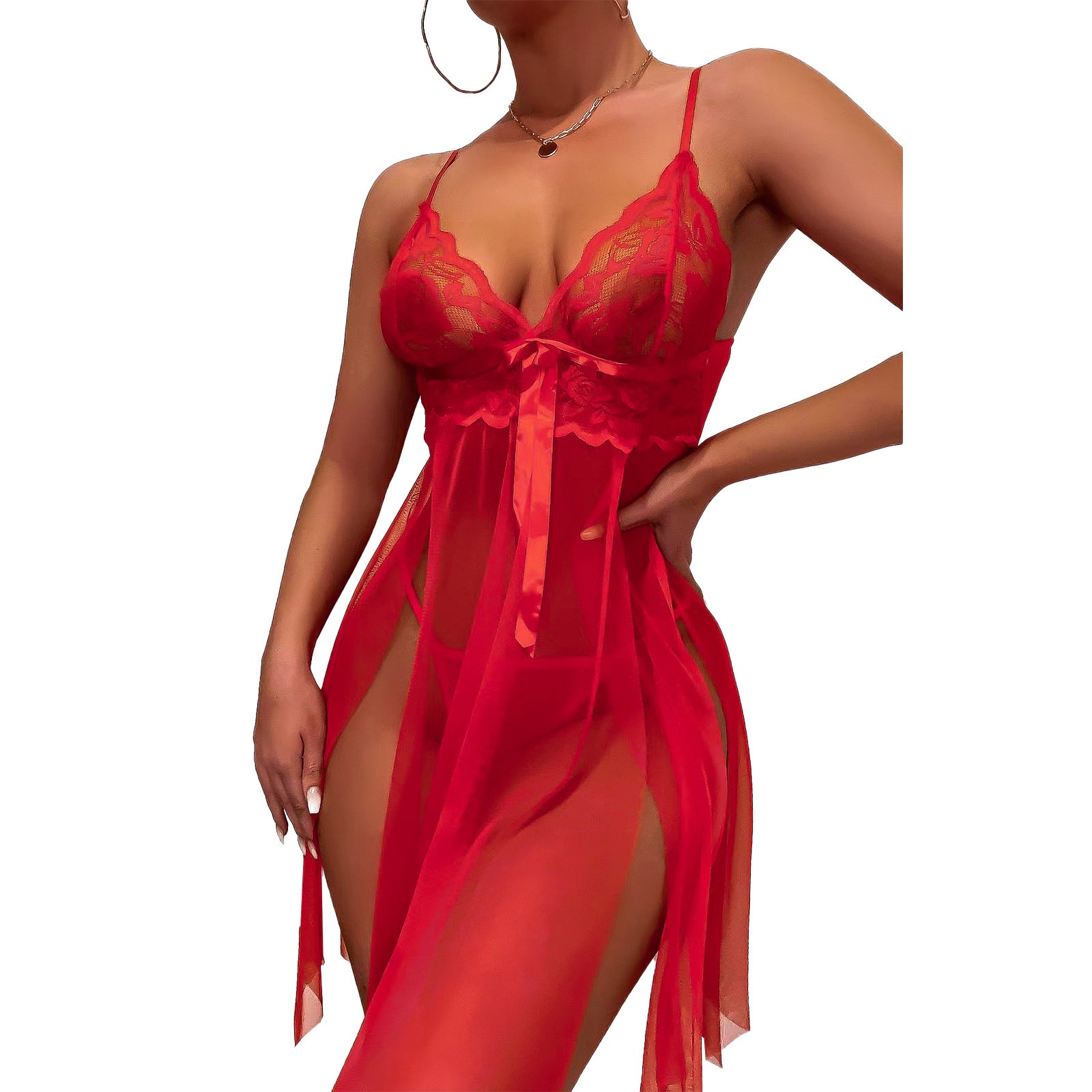 Red Suspender lingerie Lace Suit