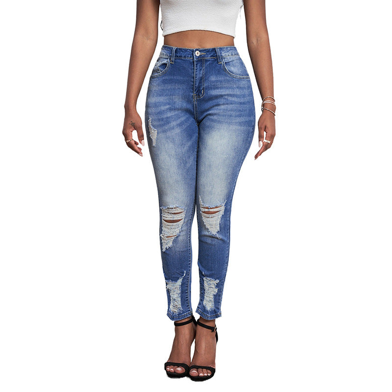 New Gradient Ripped High-Waist  Cropped Jeans